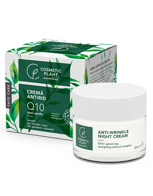 Crema antirid de noapte Q10 + ceai verde si complex mineral energizant, 50 ml, Cosmetic Plant