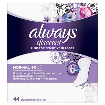 Absorbante zilnice pentru incontinenta urinara Discreet Liners Normal, 44 bucati, Always