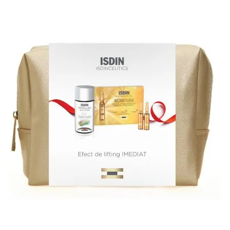 Pachet Fiole ser pentru lifting Instant Flash, 5 fiole + Lotiune micelara 4 in 1, 30 ml, Isdin