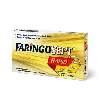 Faringosept Rapid cu aroma de miere si lamaie, 12 pastile, Terapia