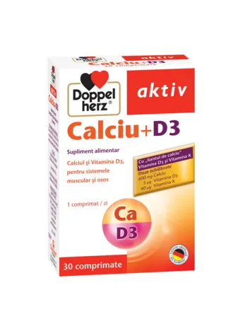 Calciu 600mg + Vitamina D3, 30 comprimate, Doppelherz