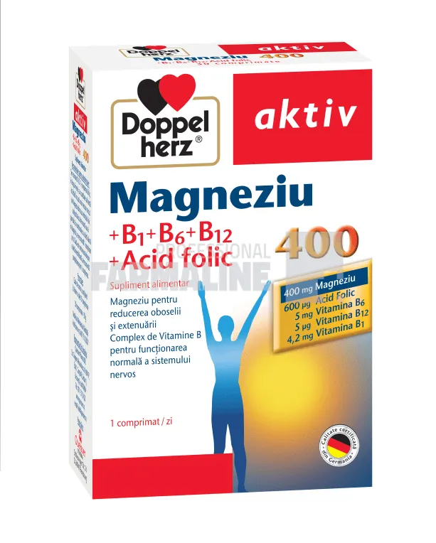 Doppelherz Aktiv Magneziu 400 + B1 + B6 + B12 + Acid folic 30 comprimate