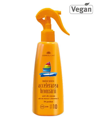 Emulsie pentru accelerarea bronzarii SPF10 cu unt de cacao, 200 ml, Cosmetic Plant