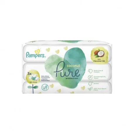 Pampers Servetele umede Pure Coconut, 3 pachete x 42, 126 bucati