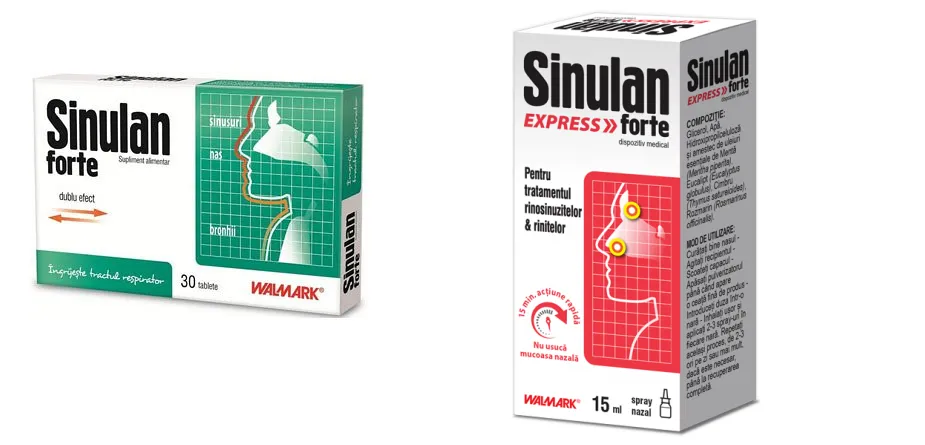 Sinulan Forte, 30 tablete + Sinulan Express Forte spray nazal, 15 ml, PROMO, Walmark