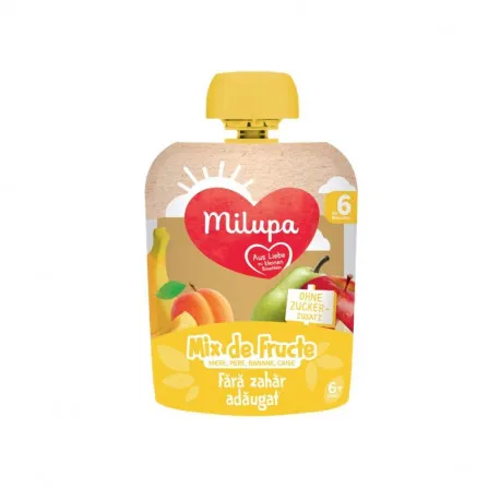 Milupa Piure de fructe mere, pere, banana, caise, 90g