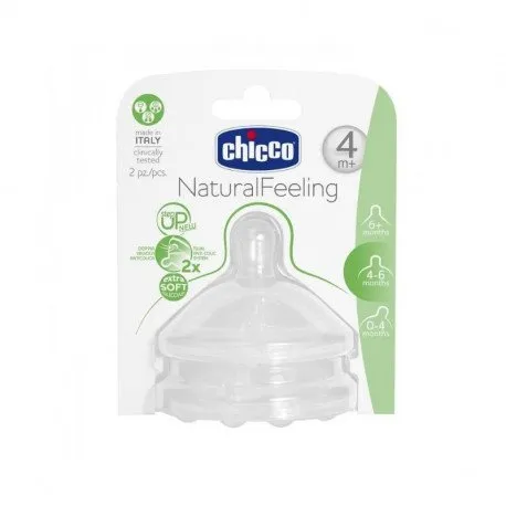 Chicco Natural Feeling Tetina silicon 2 bucati, flux reglabil, 4luni+