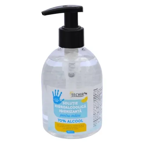 Solutie hidroalcoolica pentru maini cu 70% alcool, 250 ml, Techir