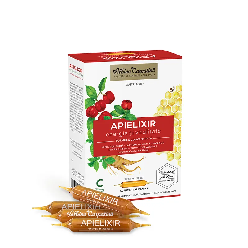 Apielixir energie si vitalitate, 10 fiole x 10 ml, Apicola Pastoral