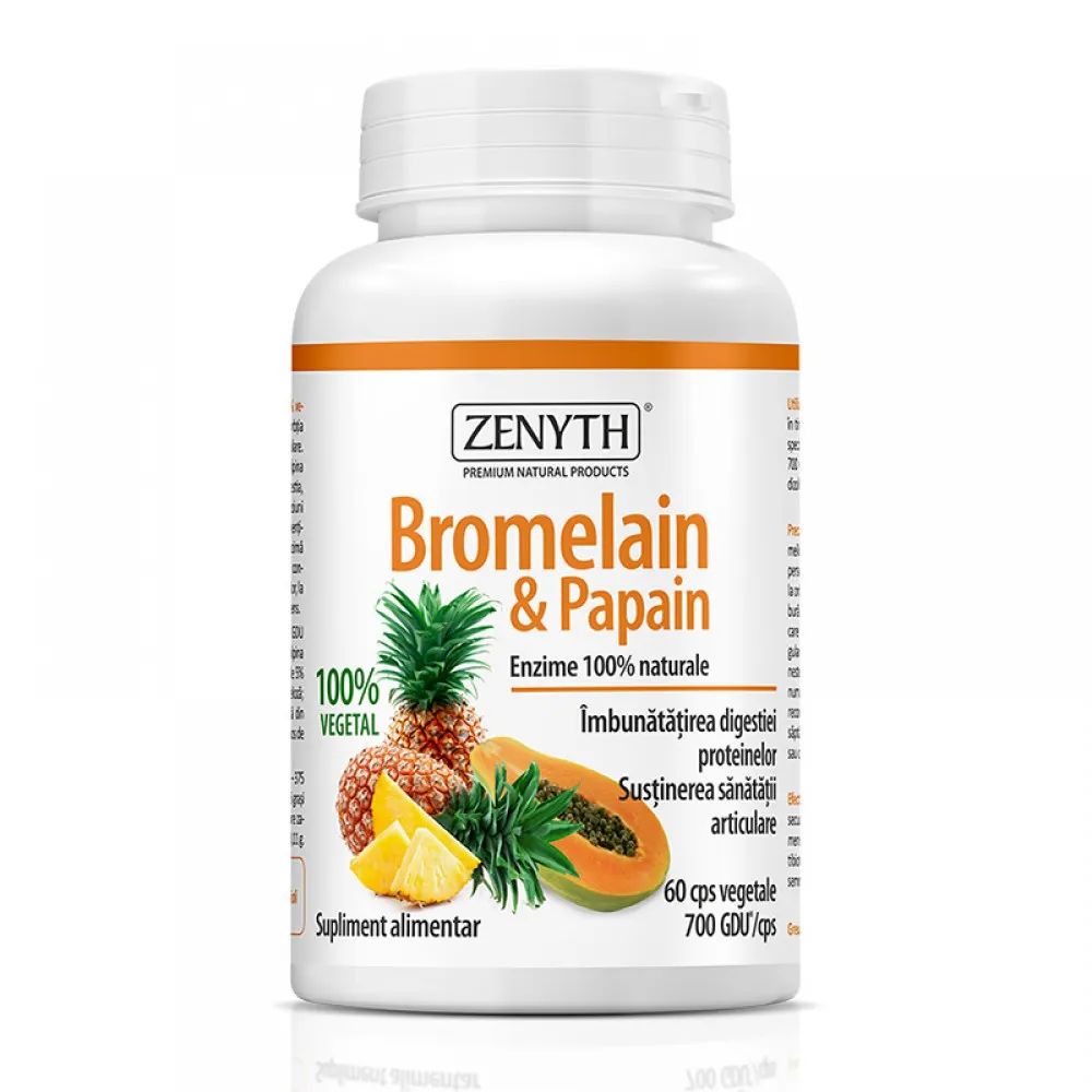 Bromelain si Papain (60 capsule), Zenyth Pharmaceuticals