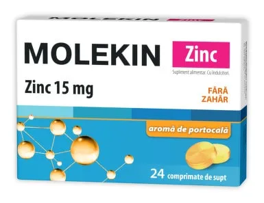 Zdrovit Molekin Zinc fara zahar cu aroma de portocale 15 mg 24 comprimate de supt