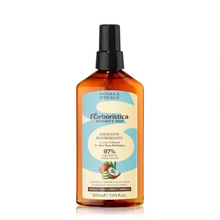 Spray hidratant vegan cu apa naturala de cocos si suc organic de aloe vera, 200 ml, L'Erboristica