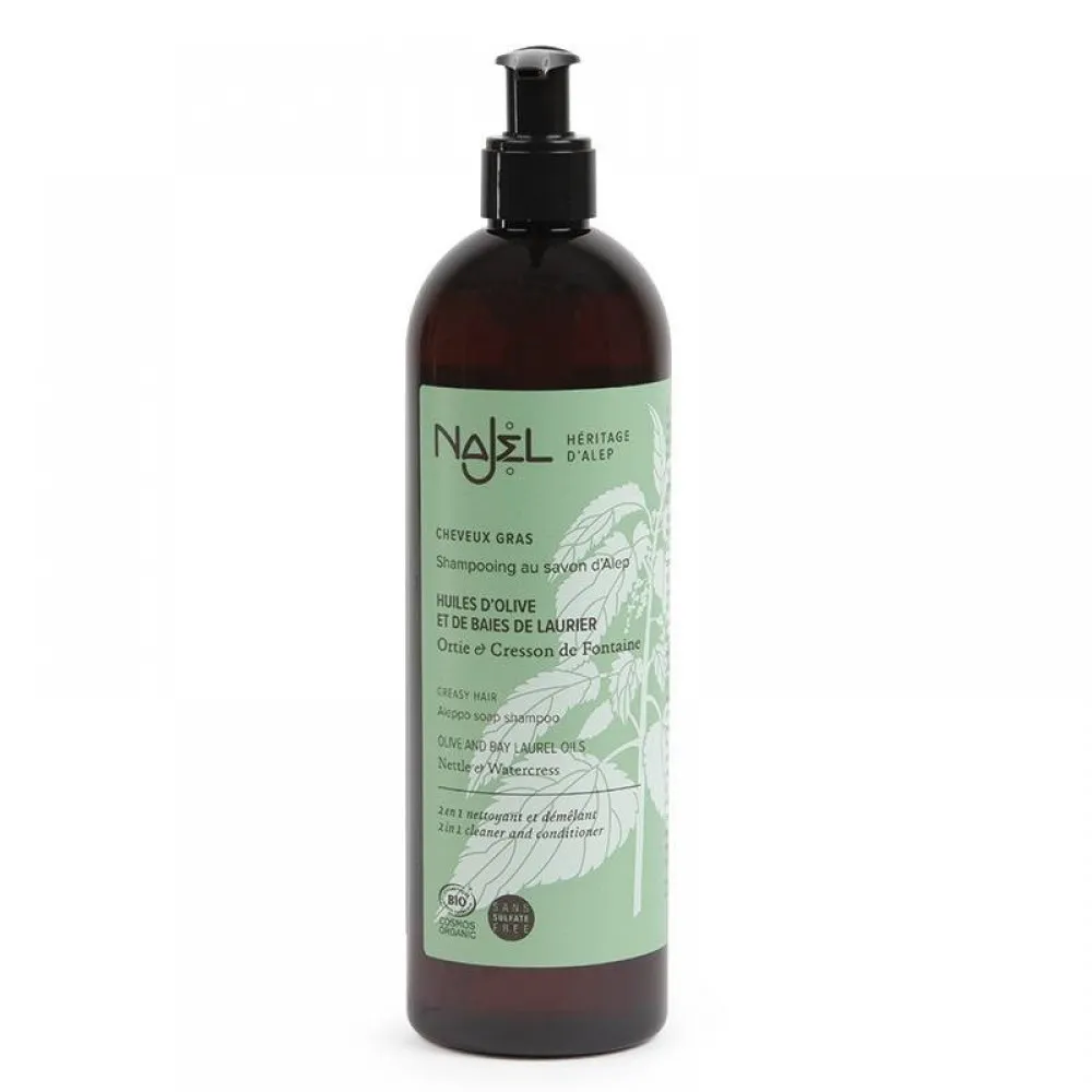 Sampon bio 2 in 1 cu sapun de Alep pentru par gras (500ml), Najel