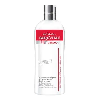 Fluid de curatare si demachiere fata si ochi H3 Derma+, 200ml, Gerovital
