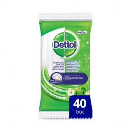 Dettol Servetele dezinfectante suprafete Green Apple, 40 servetele