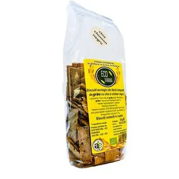 Biscuiti integrali cu chia si chimen negru Bio, 200g, Ecomania