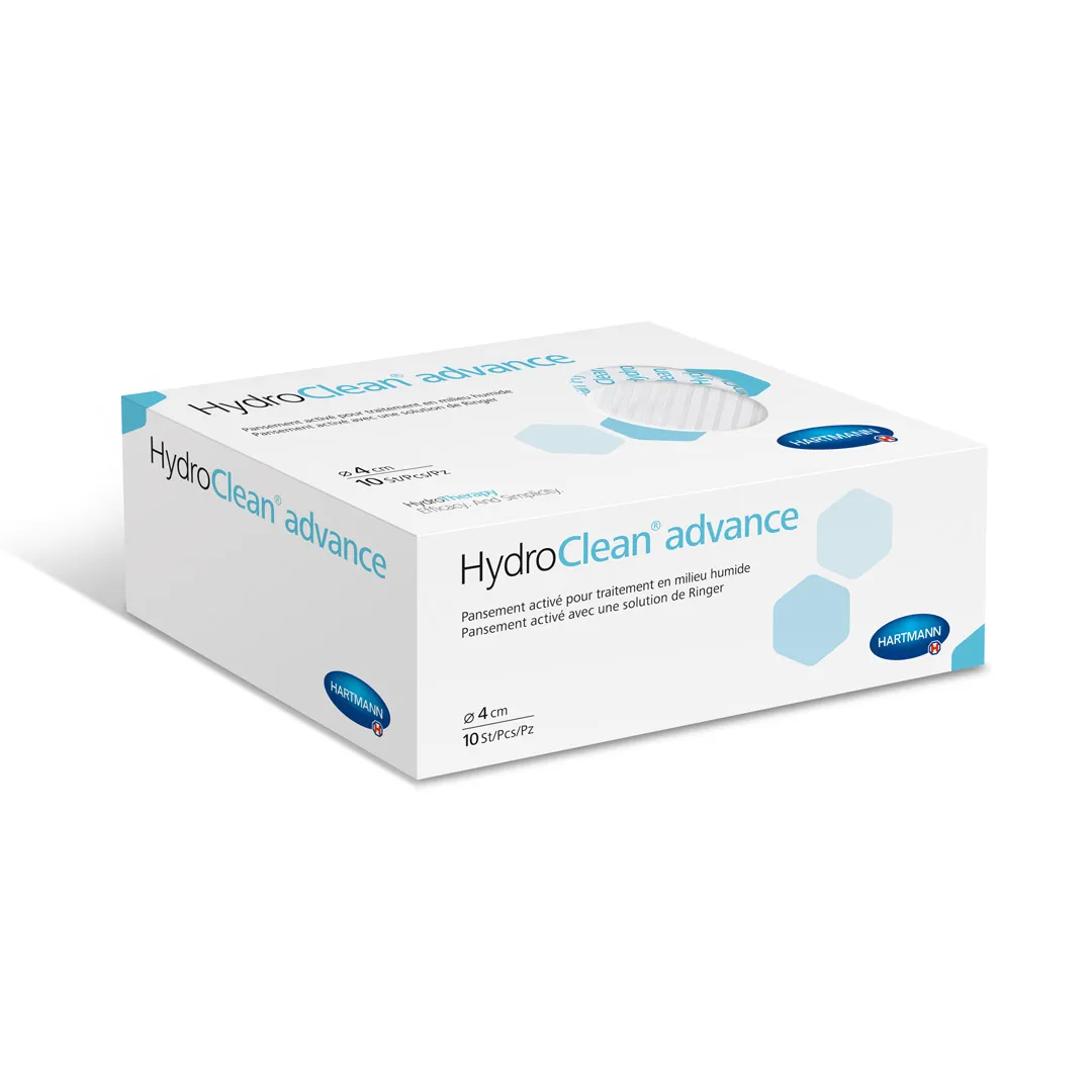 Pansament activat cu solutie Ringer, HydroClean Advance rotund, diam. 4 cm, 1 cutie/10 bucati, Hartmann