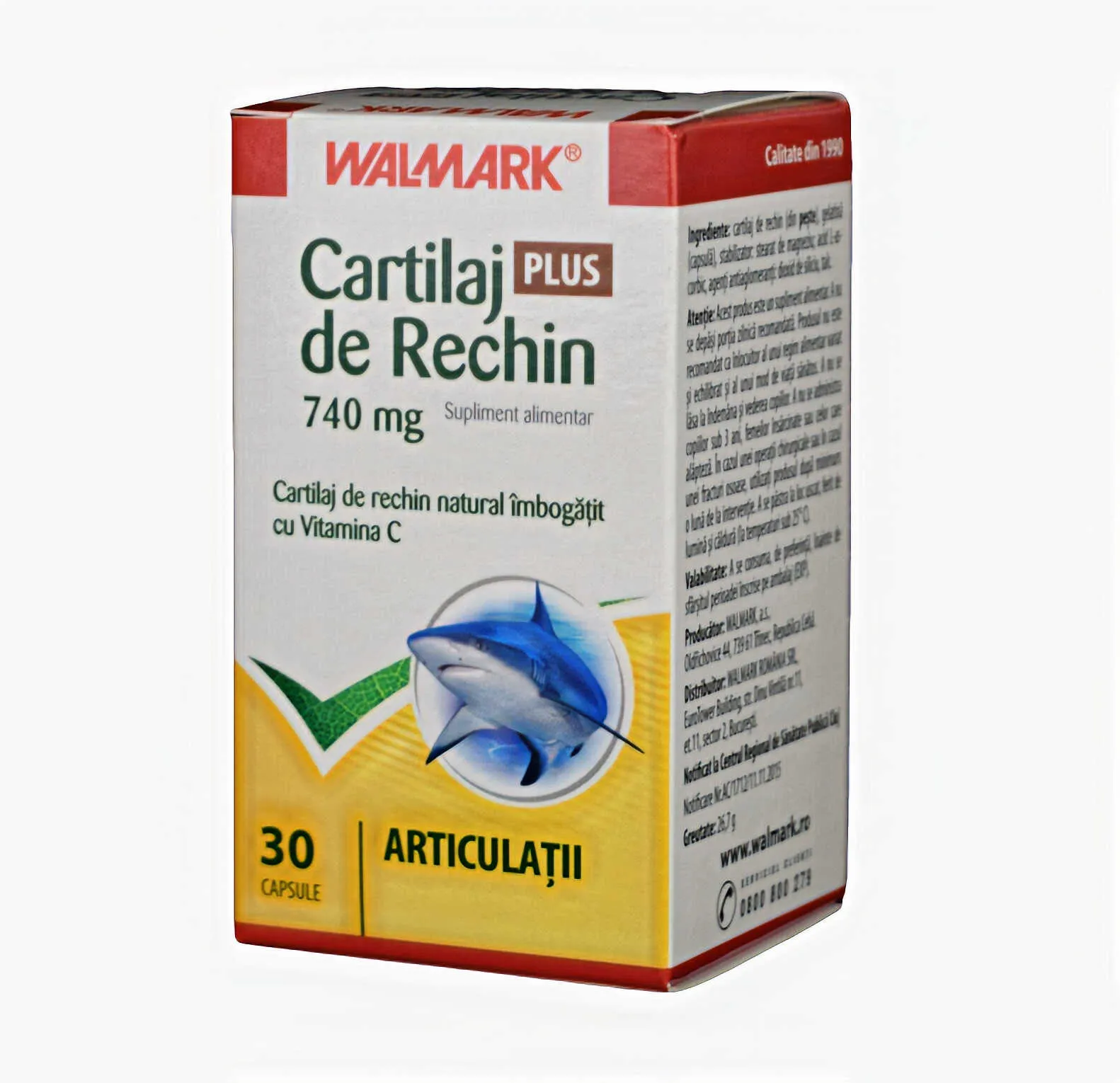 Cartilaj de Rechin Plus 740 mg cu Vitamina C, 30 capsule, Walmark