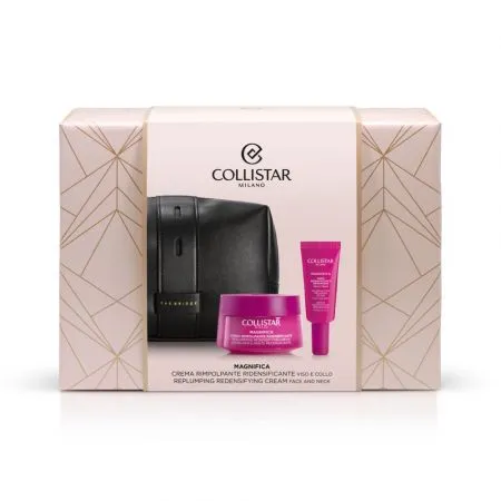 Set Crema de fata si gat antirid Magnifica, 50 ml + Serum reparator antirid pentru fata si gat Magnifica, 7ml + Portfard, Collistar