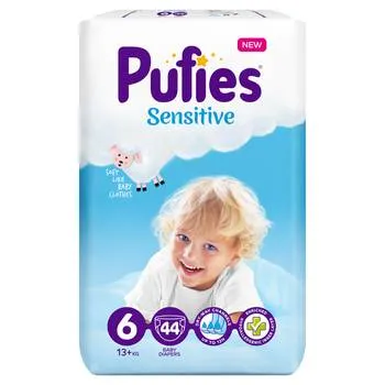 Scutece Sensitive 6 XL 13+ kg, 44 bucati, Pufies