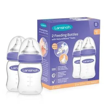 Set biberon cu tetina din silicon cu flux lent 0 luni+, 2 x 160ml, Lansinoh