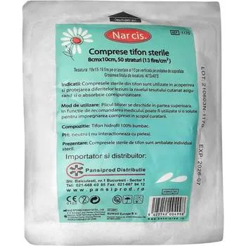 Comprese din tifon sterile 8cm x 10 cm, 50 straturi (13 fire/cm2), Narcis