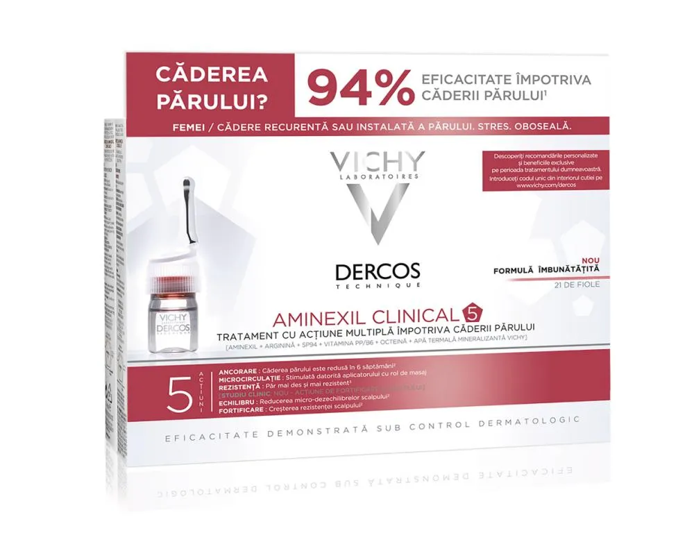 Vichy Dercos Aminexil Clinical 5 Tratament impotriva caderii parului pentru femei 21 fiole