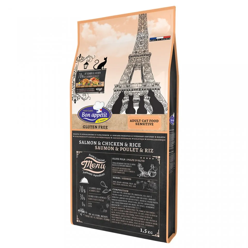 Bon Appetit SENSITIVE - Somon, Pui si Orez - 1,5Kg - Hrana completa super-premium, hipoalergenica, fara gluten
