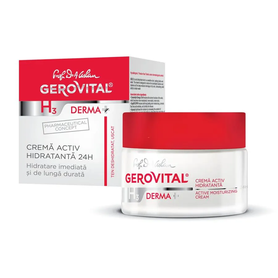 Crema activ hidratanta 24h H3 Derma+, 50 ml, Gerovital 380
