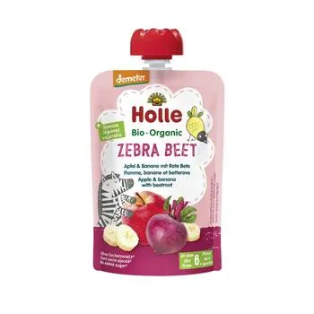 Piure de mere cu banane si sfecla Zebra Beet, 100g, Holle Baby Food