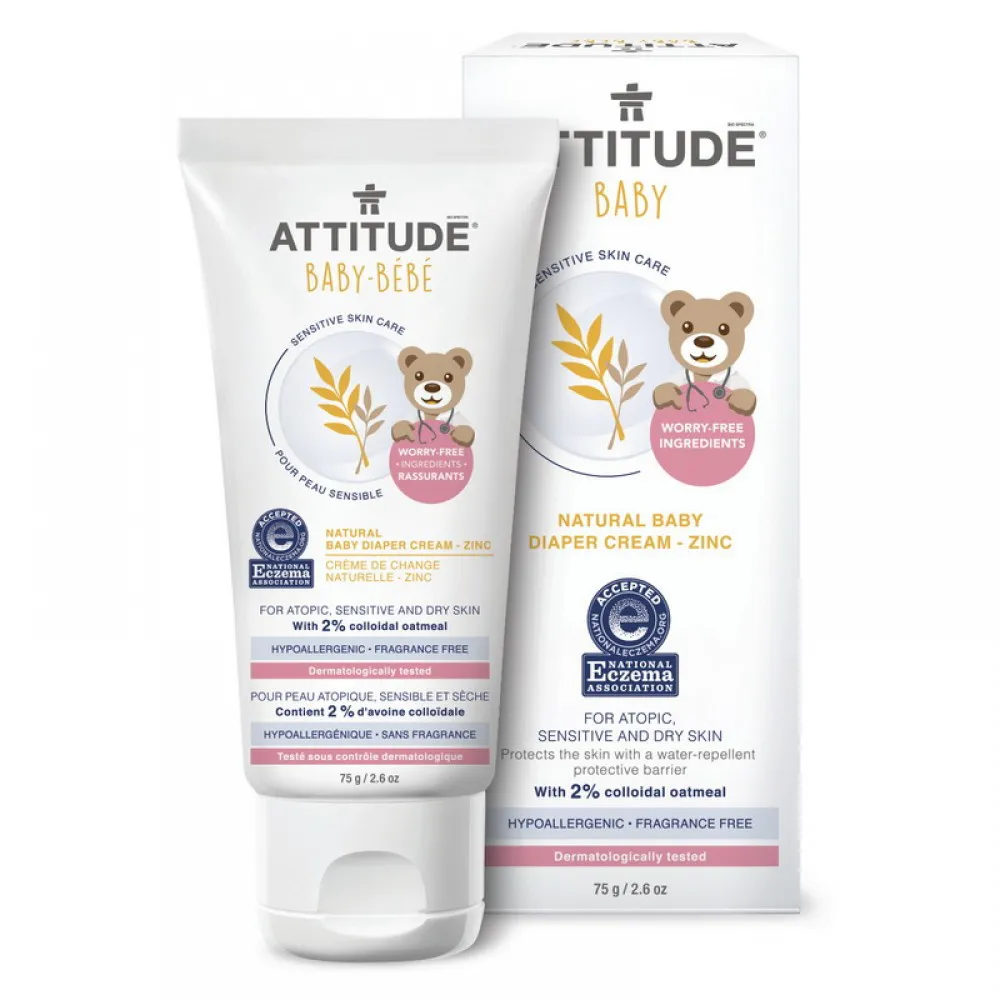 Sensitive Skin Baby Natural Crema pentru zona scutec, Zinc (75 ml), Attitude