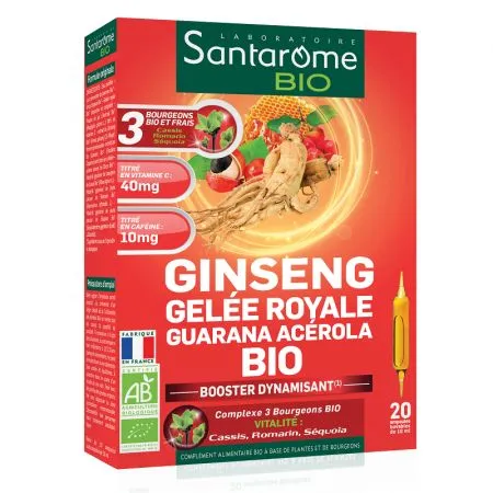 Ginseng Gelee Royale Guarana Acerola Bio, 20 x 10 ml, Santarome
