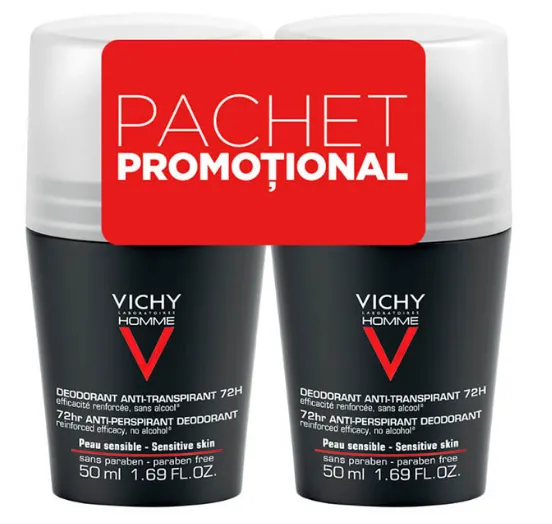 Deodorant roll-on antiperspirant control extrem pentru bărbați 72h, 50 + 50 ml Vichy
