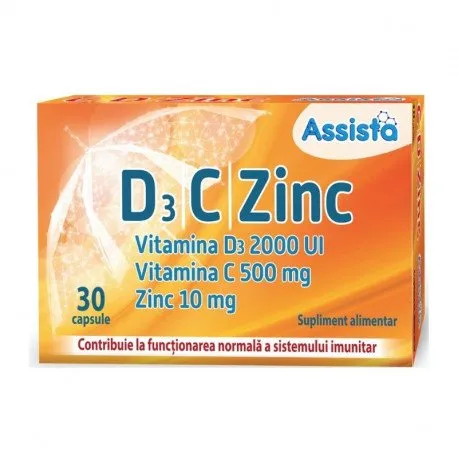 Assista Vitamina D3 + C + Zinc, 30 capsule