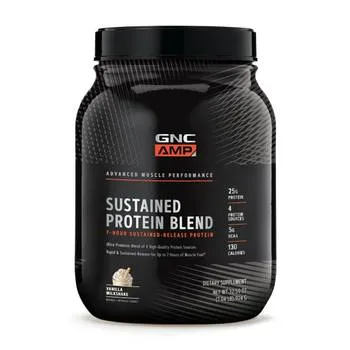 Amestec proteic cu aroma de milkshake de vanilie AMP Sustained Protein Blend, 924g, GNC