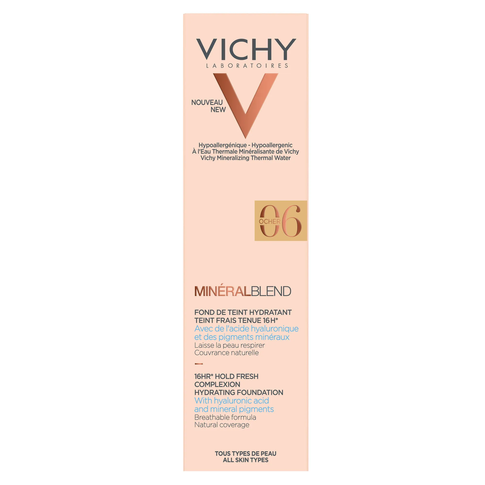 Fond de ten cu acid hialuronic MineralBlend, Nuanta Ocher 06, 30 ml, Vichy