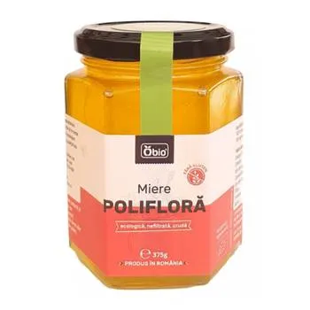 Miere poliflora bio cruda nefiltrata, 375g Obio