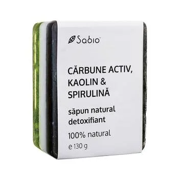 Sapun natural detoxifiant cu carbune activ + kaolin si spirulina, 130g, Sabio