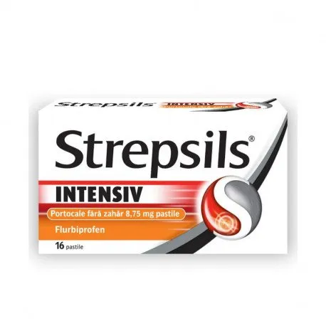 Reckitt Strepsils intensiv portocale fara zahar, 16 pastile