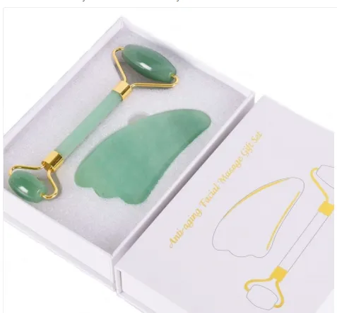 Set rola dubla si Gua Sha din jad pentru masaj facial (Pure)