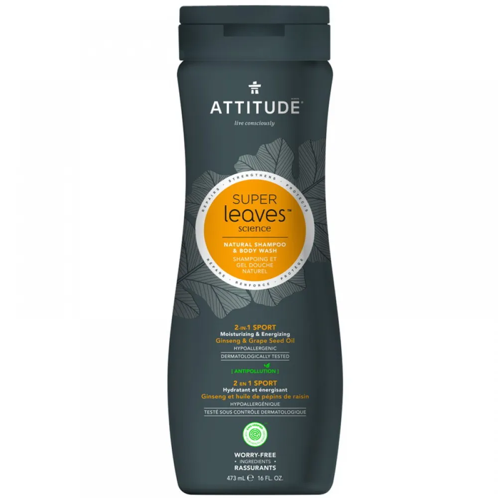 Superleaves 2 in 1 Sampon si gel de dus SPORT barbati (473 ml), Attitude