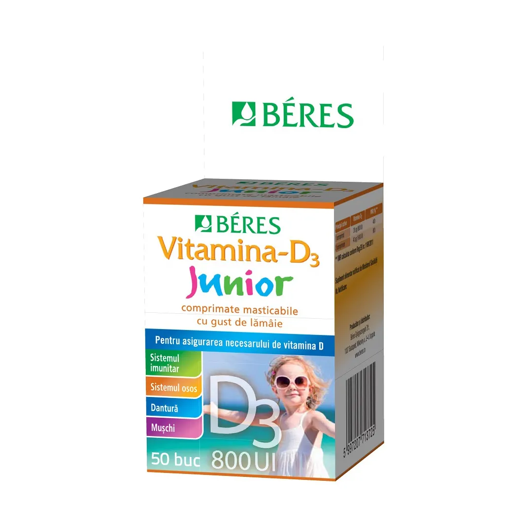 Vitamina-D3 Junior 800 UI, 50 comprimate masticabile, Beres