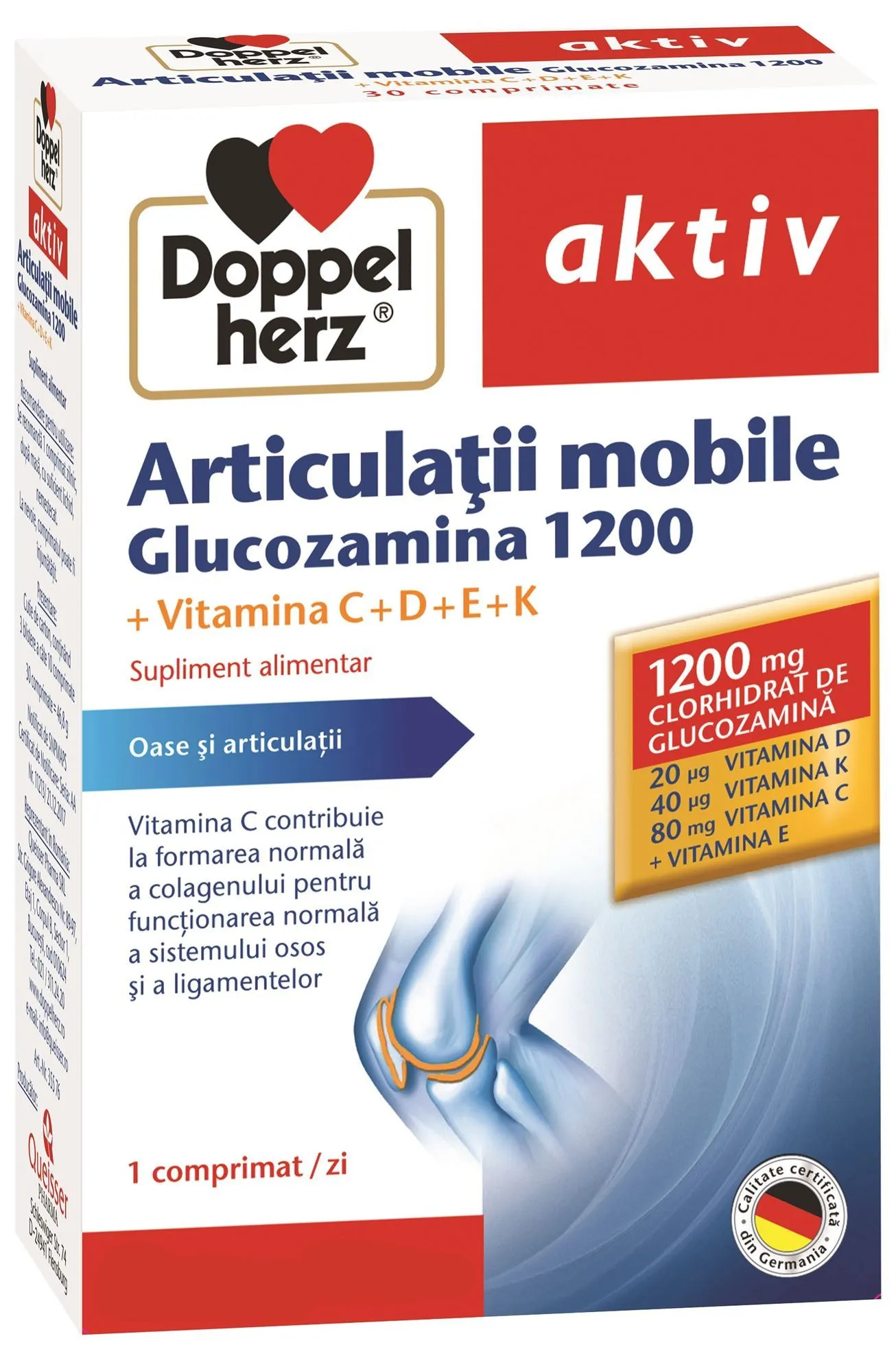 DOPPELHERZ AKTIV ARTICULATII MOBILE+GLUCOZAMINA 1200MG 30 CPR