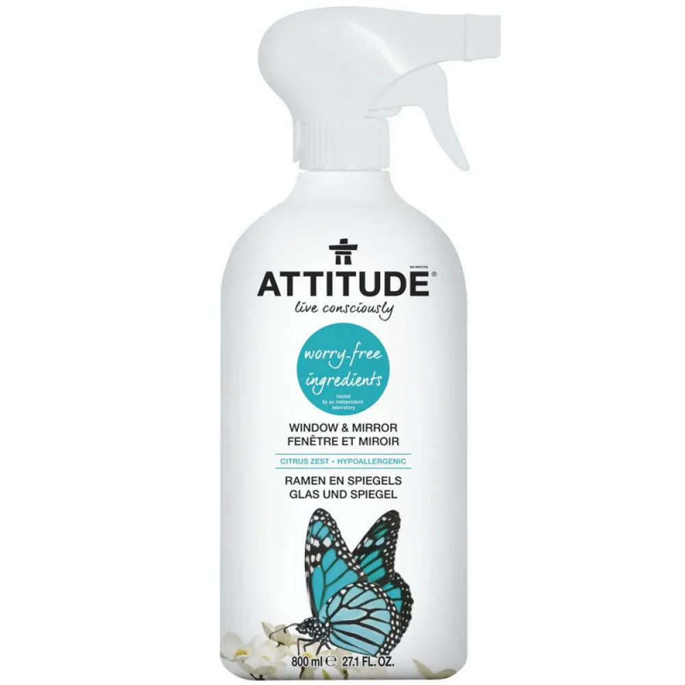 Solutie de curatat pentru geamuri şi oglinzi, coaja de citrice (800 ml), Attitude
