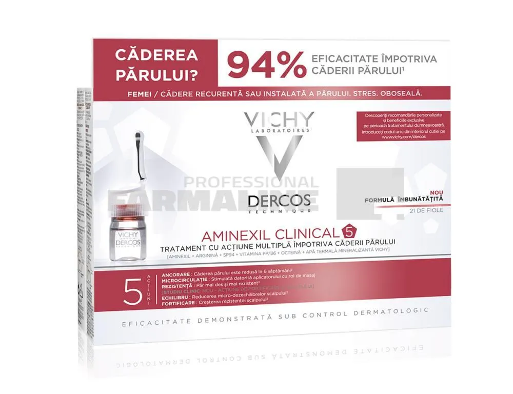 Vichy Dercos Aminexil Clinical 5 Tratament impotriva caderii parului pentru femei 21 fiole