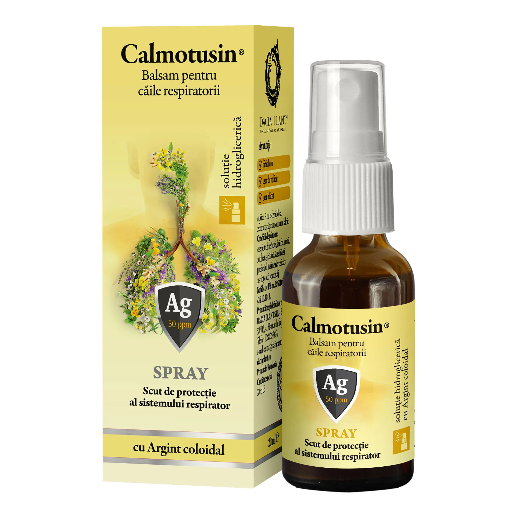 Calmotusin Spray cu Argint Coloidal fara alcool x 20ml-Dacia Plant