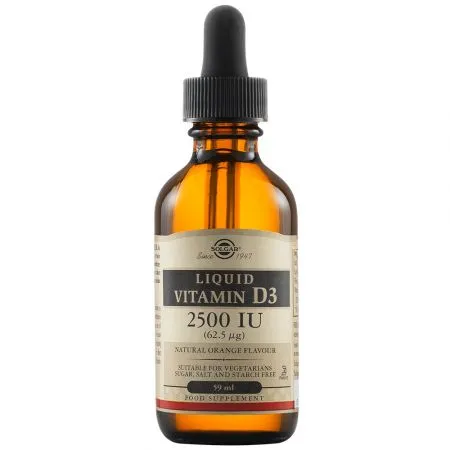 Vitamina D3 lichida 2500 UI 62,5 mcg cu aroma de portocala, 59 ml, Solgar
