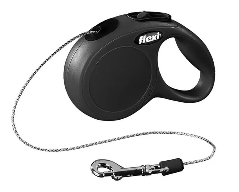 Lesa retractabila - Flexi New Classic - cu fir - S (12 kg) - Negru