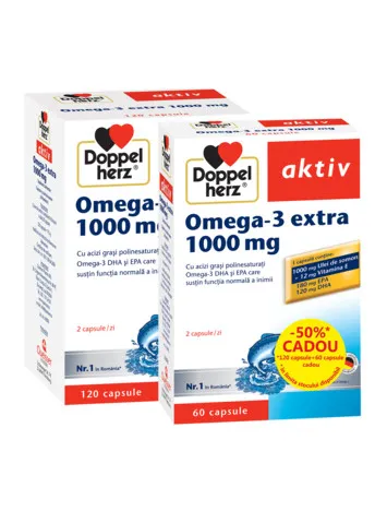 Omega 3 Extra 1000 mg, 120 + 60 capsule cadou, Doppelherz