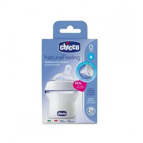 Chicco Natural Feeling Biberon plastic 150ml t.s, inclinata, flux normal, 0luni+